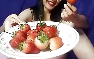 Asian be in charge despondent nude hoax pussy and eat strawberry 1