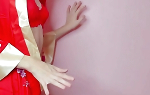 anime girl dancing in kimono red underclothing