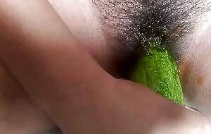 Whole CUCUMBER in My DARK pussy . Attracting A Huge Cucumber in my pussy .  Fucking with cucumber . Distressing sex video.