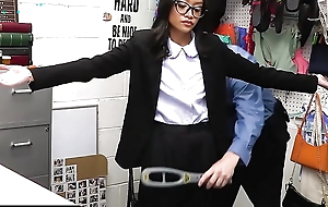 Nefarious Mall Cop Lays Down For A Young Asian Thief By Banging Her Pussy On His Dresser - Shoplyfter