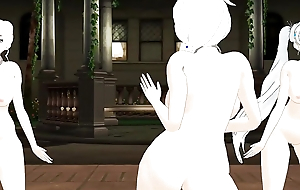 RWBY - 3 Girls Active Divest Blinking + Coition (3D HENTAI)