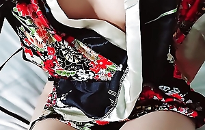 Naughty pussy misappropriation by a blue girl in kimono