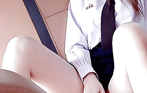 Young girl about school uniform masturbates about car