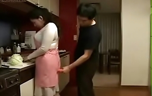 Japanese Step Mom together with Son in Kitchen Fun