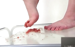 Step on a fish egg with a barefoot
