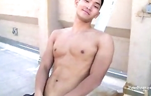 Asian chinese handsome lad jerking retire from