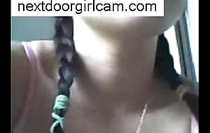 Brunette tape facing cam removes on webcam entertaining through dildo