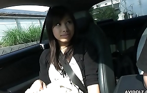 Petite Asian chick swallows a puristic boner in the buggy