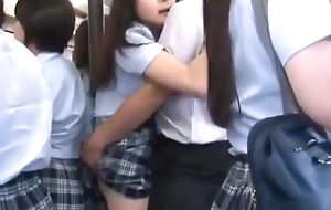 Thirsty Japanese school cookie fucked in excess of a crowded bus