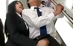 horny Japanese girl sexual harassment to a man on train