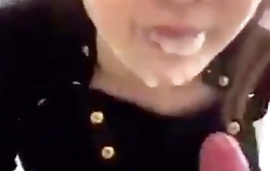 Chinese bitch gets cum in mouth