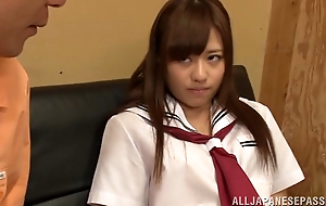 Japanese schoolgirl Rina Rukawa sucks hard cock