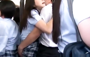 Schoolgirl Giving Handjob For Business Man Fucked While Standing Out of reach of Rub-down the Bus