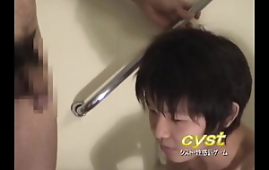 18-year-old Shota's objurgate ejaculation. Even look into he cums, he is tortured in his excruciating area, and his lips are smeared with his own cum.